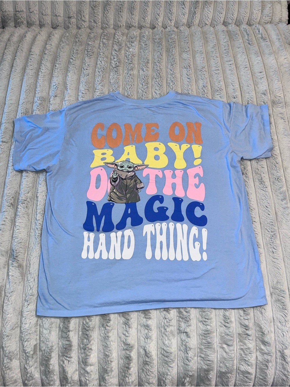 Baby Yoda Grogu Soft Blue Star Wars T-Shirt Juniors Size XXL Embroidered